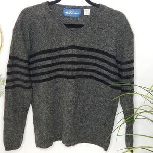 Express Bleus Gray Black Stripe Crew Neck Sweater